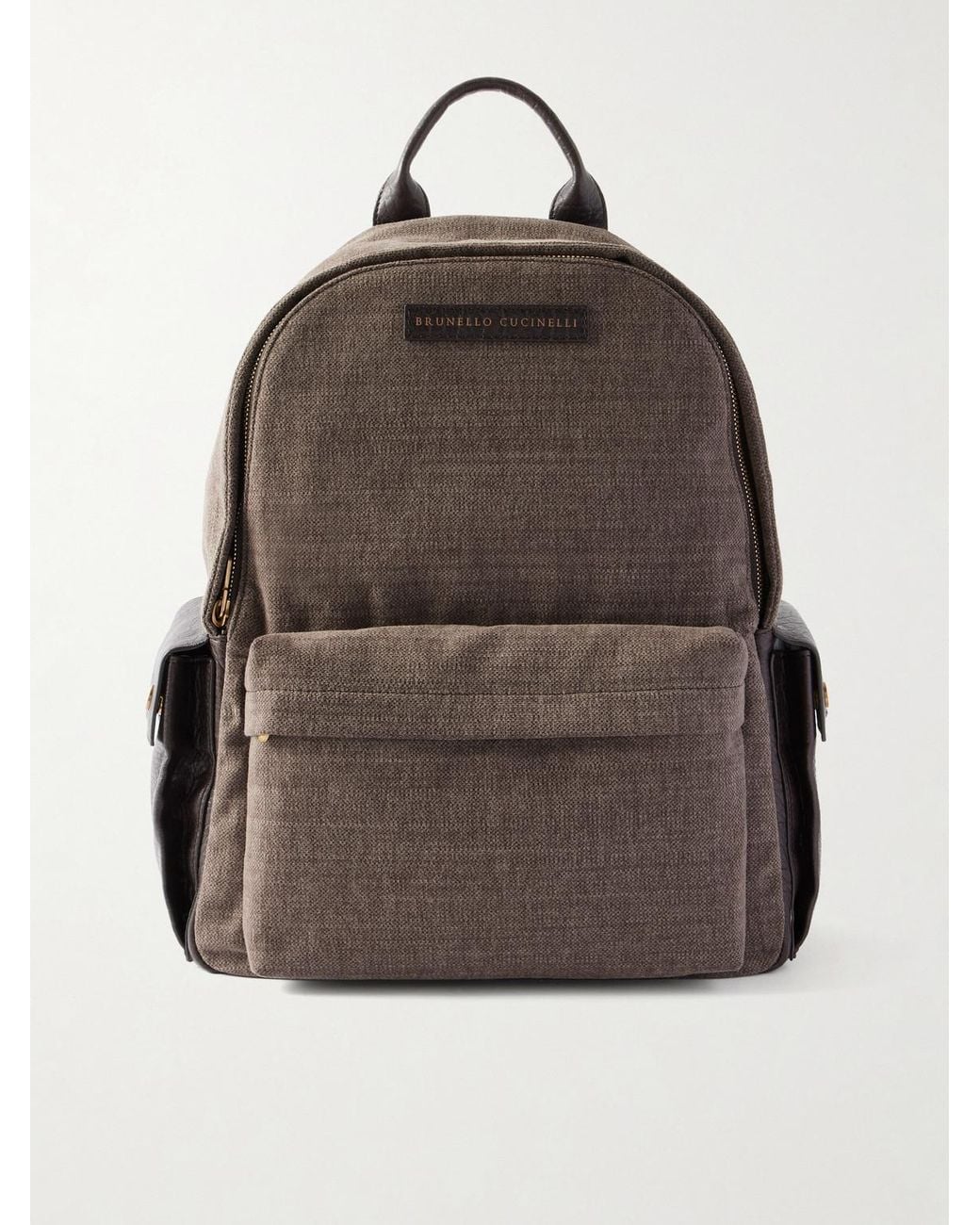 Brunello Cucinelli Leather-Trimmed Woven Backpack in Brown für Herren