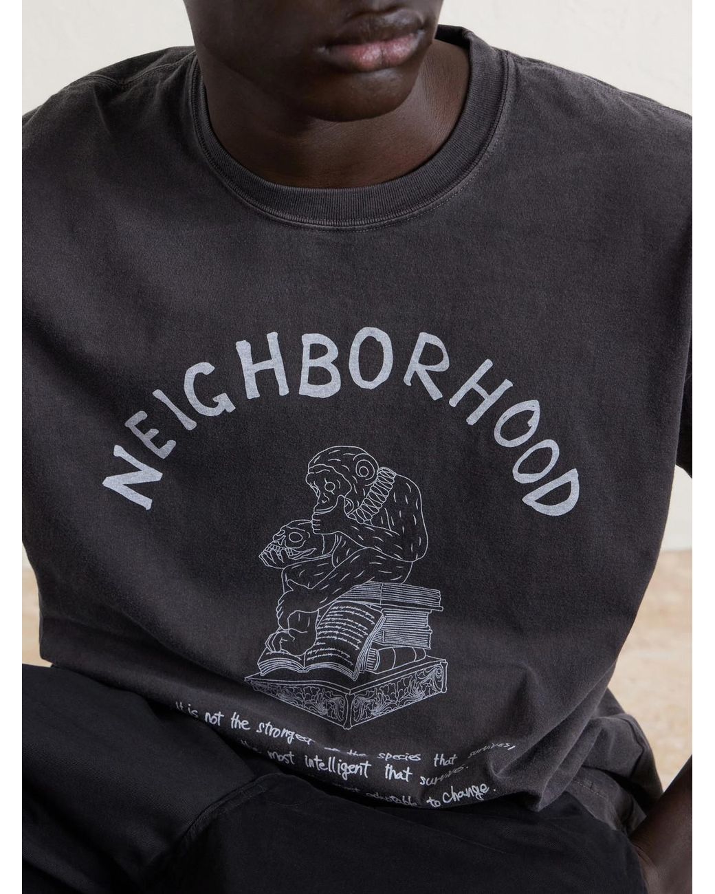 Neighborhood Blue Printed Cotton-Jersey T-Shirt for men