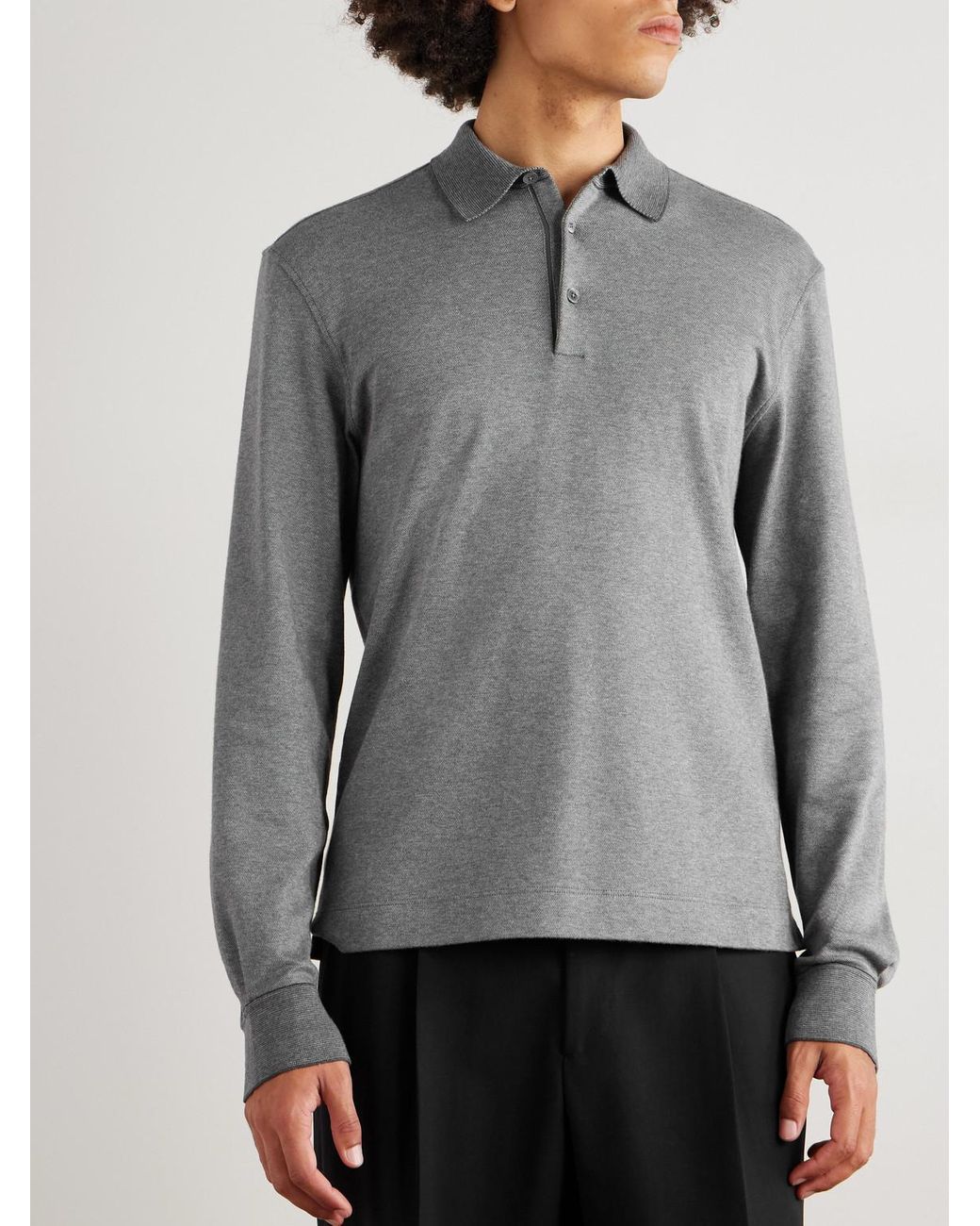Zegna Gray Cotton-Piqué Polo Shirt for men