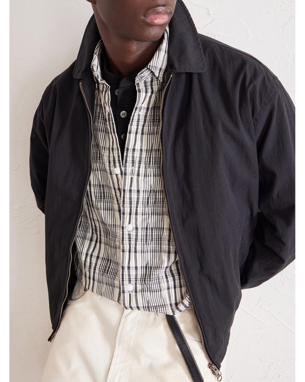 FRIZMWORKS Gray Striped Crinkled Cotton-blend Shirt for men