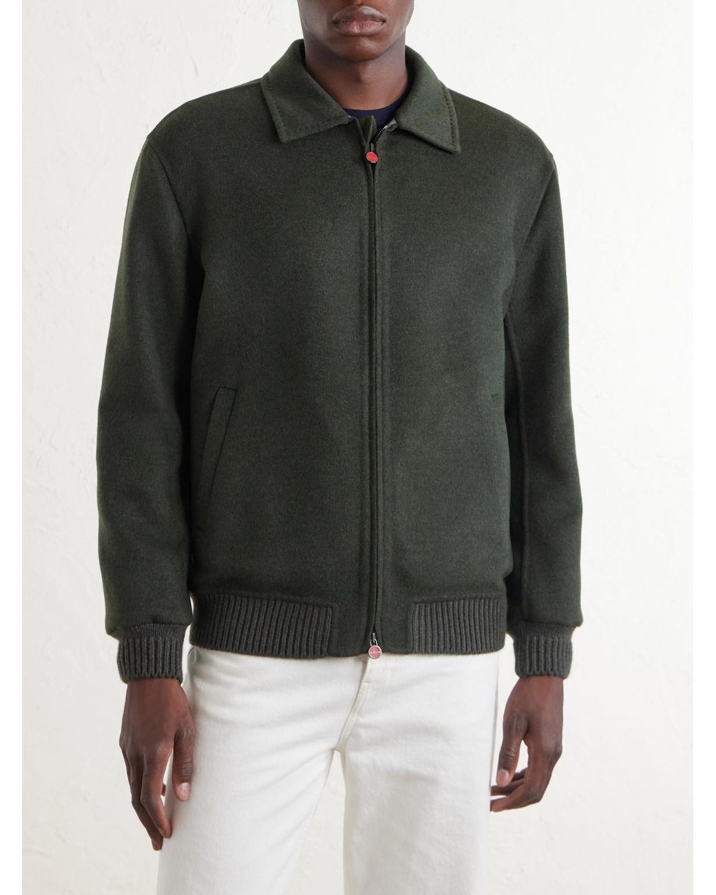 Kiton Green Brushed Wool And Cashmere-Blend Blouson Jacket for men