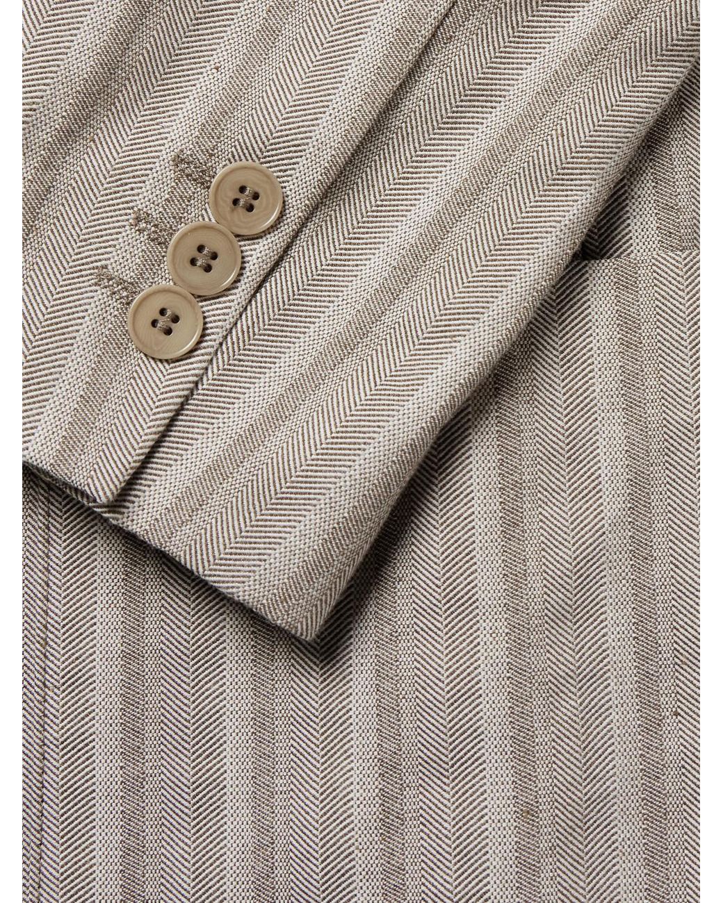 NN07 Natural Jordin 10058 Double-Breasted Striped Cotton-Blend Herringbone Suit Jacket for men