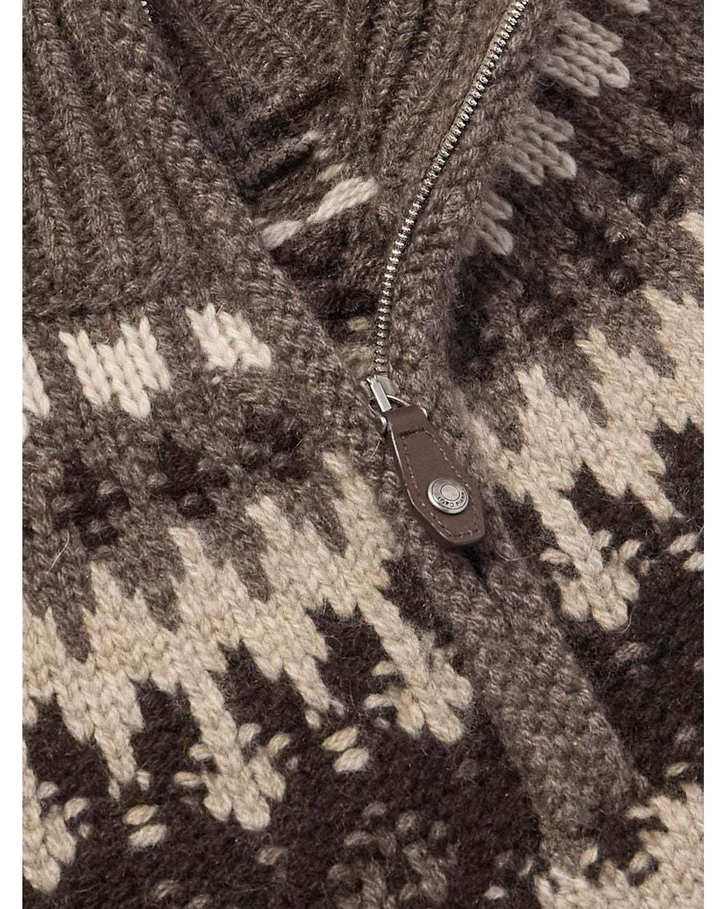 Loro Piana Gray Fair Isle Cashmere And Silk-Blend Half-Zip Sweater for men