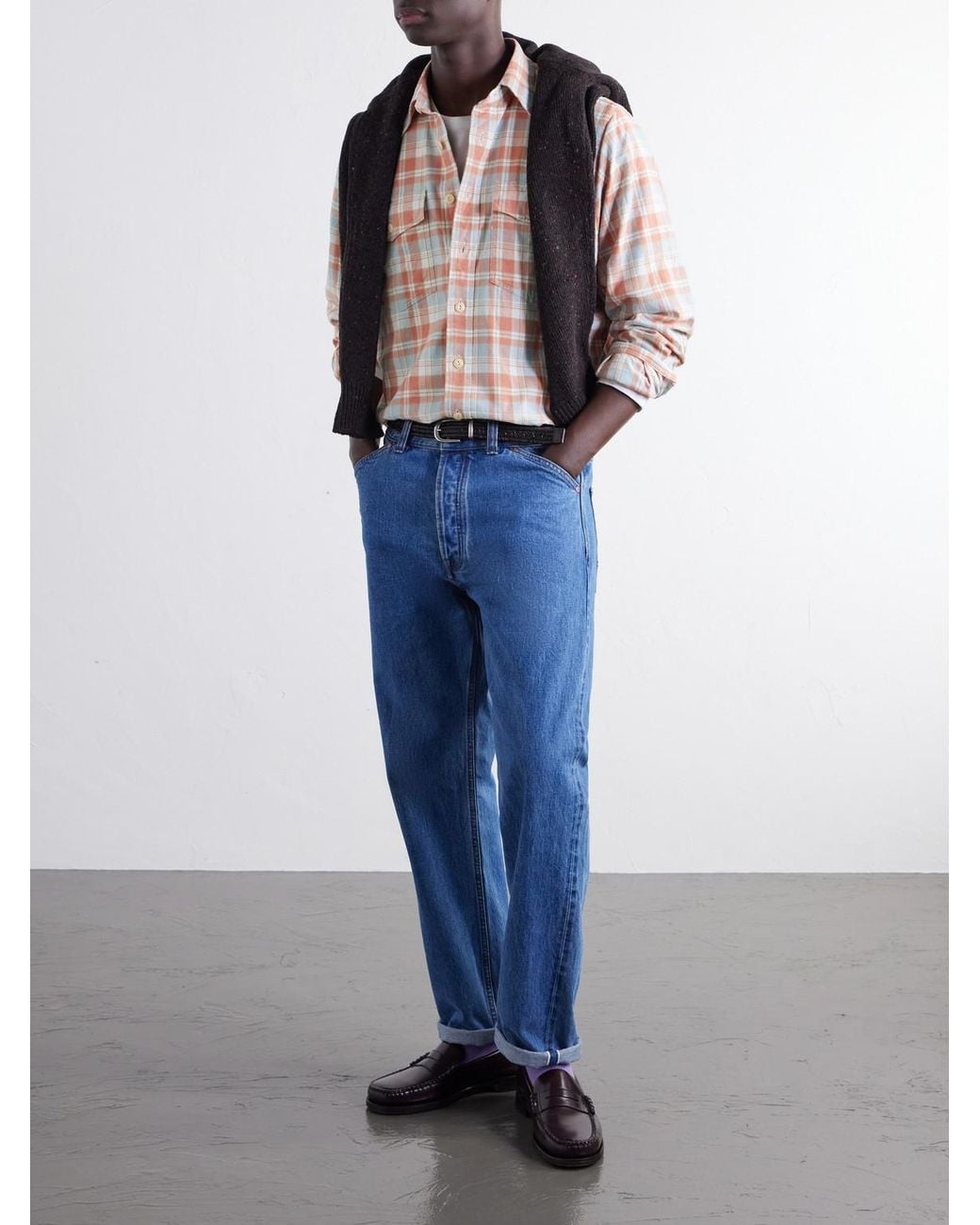 Drake's Pink Checked Brushed Cotton-Flannel Shirt for men