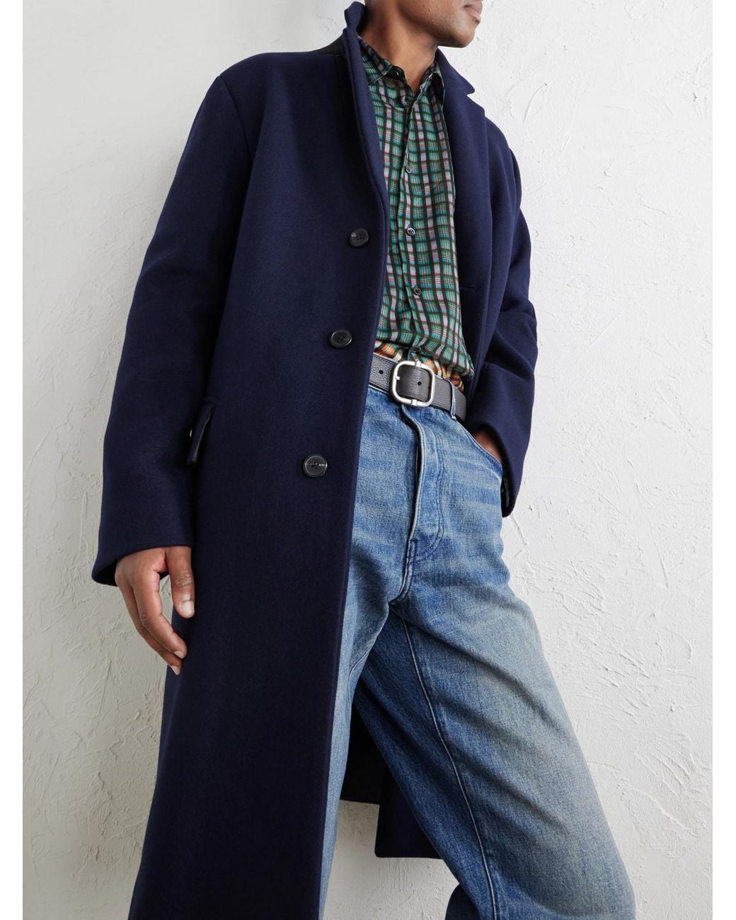 Dries Van Noten Blue Wool-Blend Coat for men