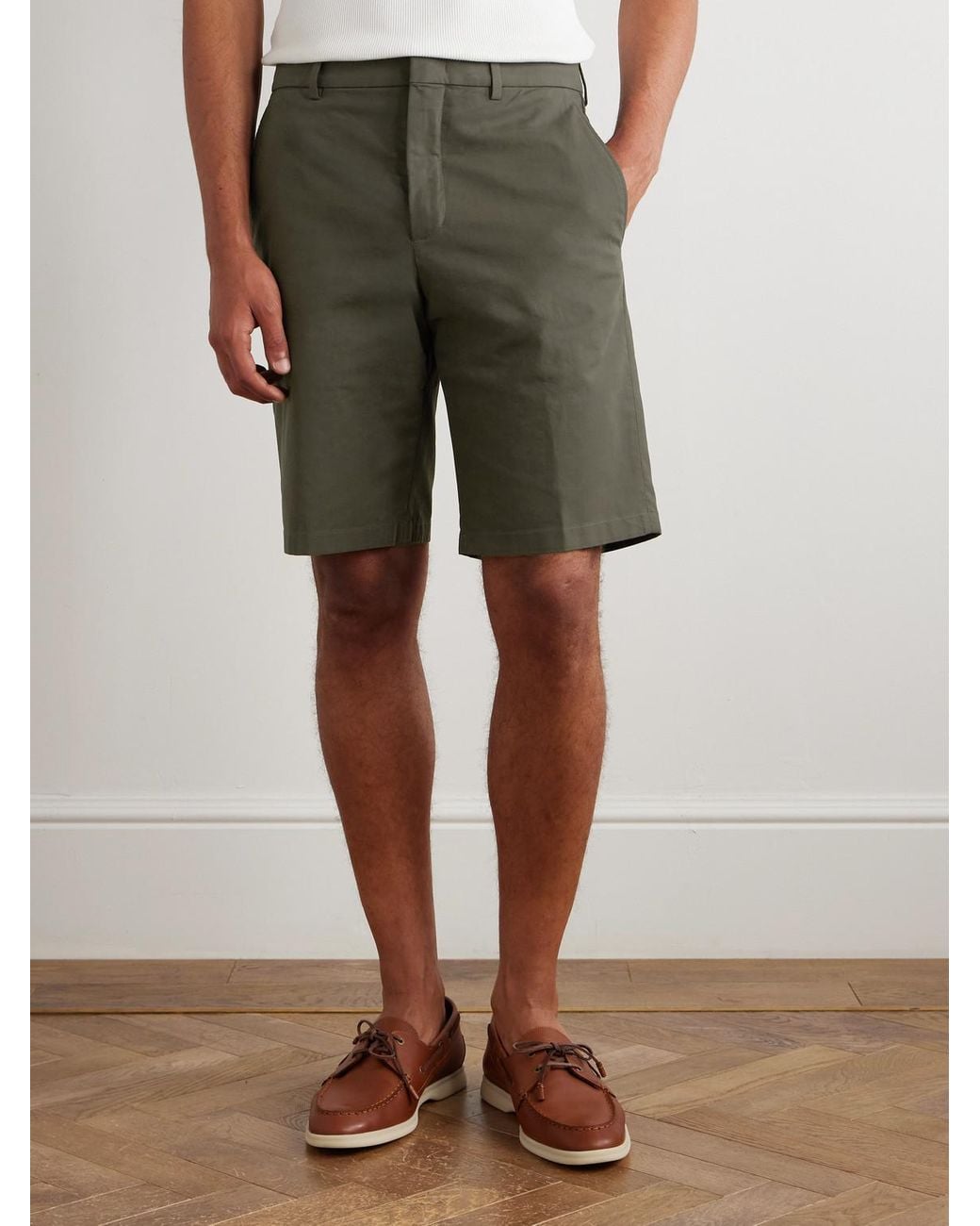 Loro Piana Green Jarno Straight-Leg Stretch-Cotton Bermuda Shorts for men