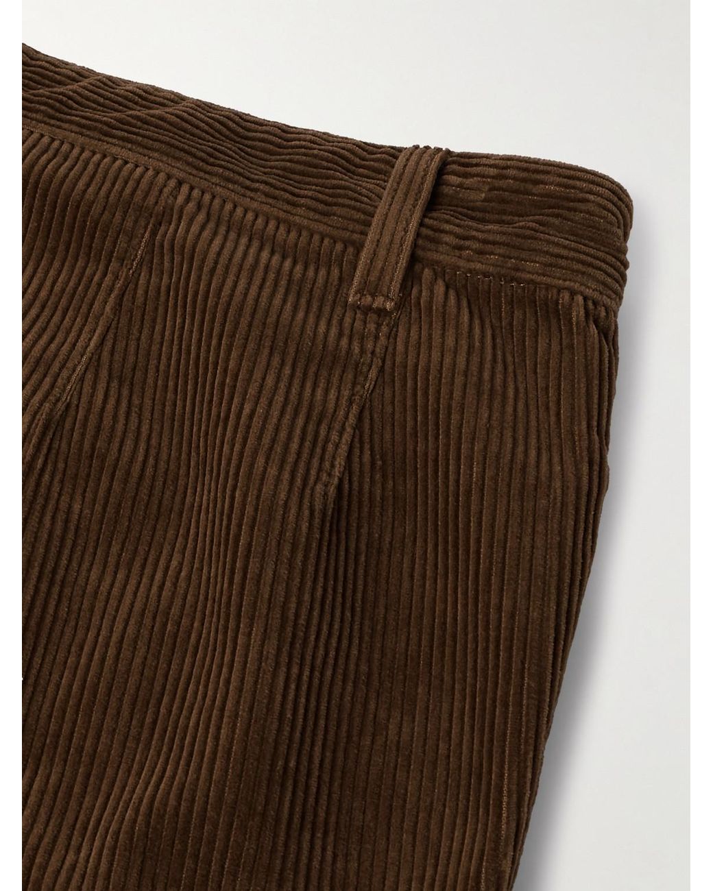 Saint Laurent Brown Straight-leg Pleated Cotton-corduroy Trousers for men