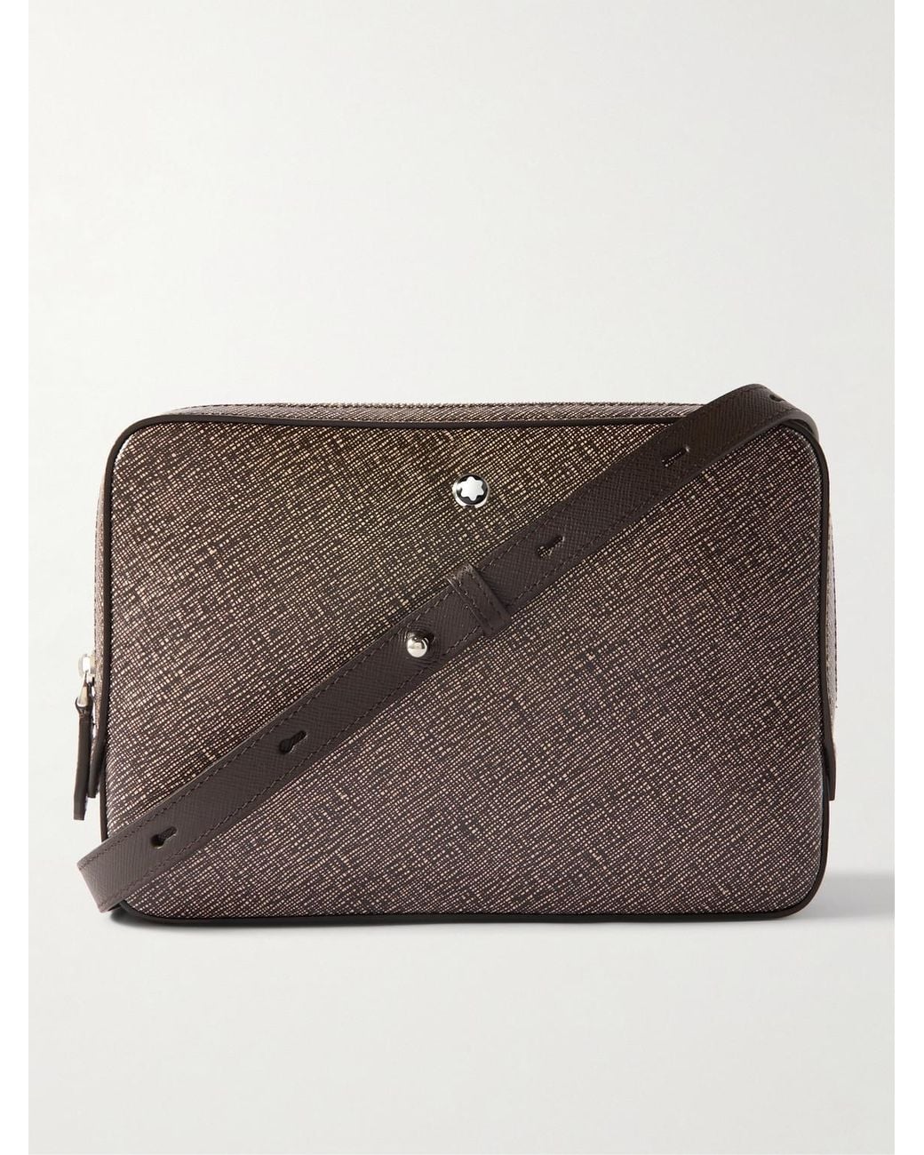 Montblanc Brown Cross-Grain Leather Messenger Bag for men