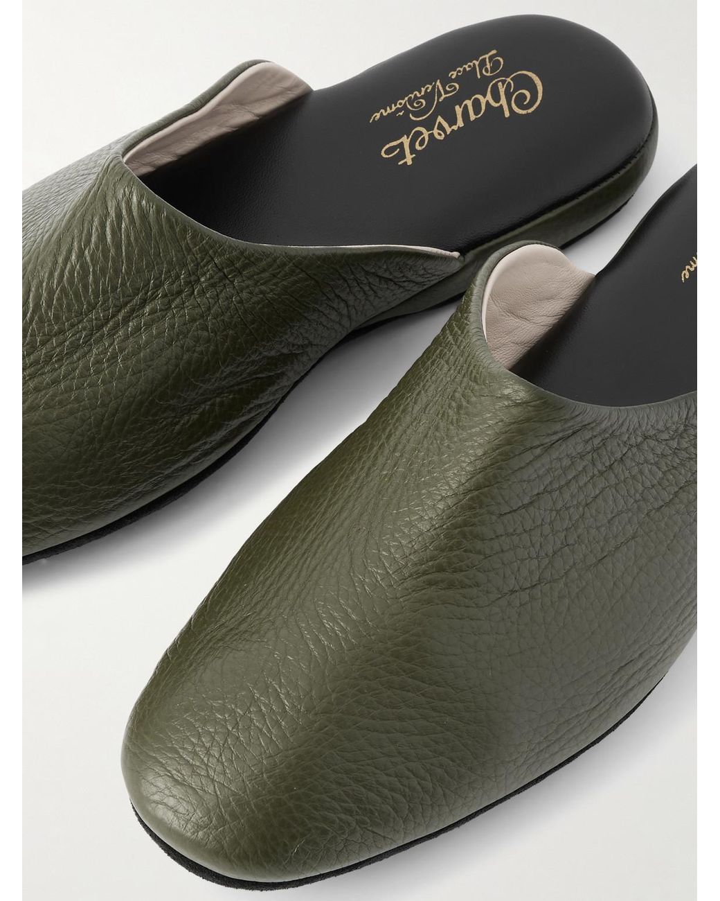 Charvet Green Leather Slippers for men