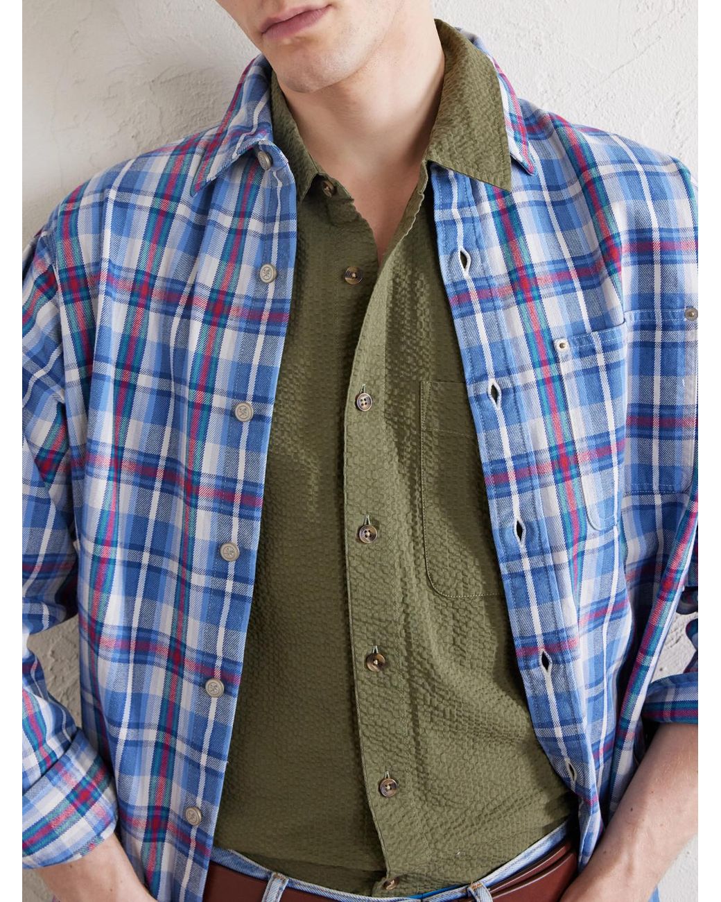 Aimé Leon Dore Green Cropped Cotton-Seersucker Shirt for men