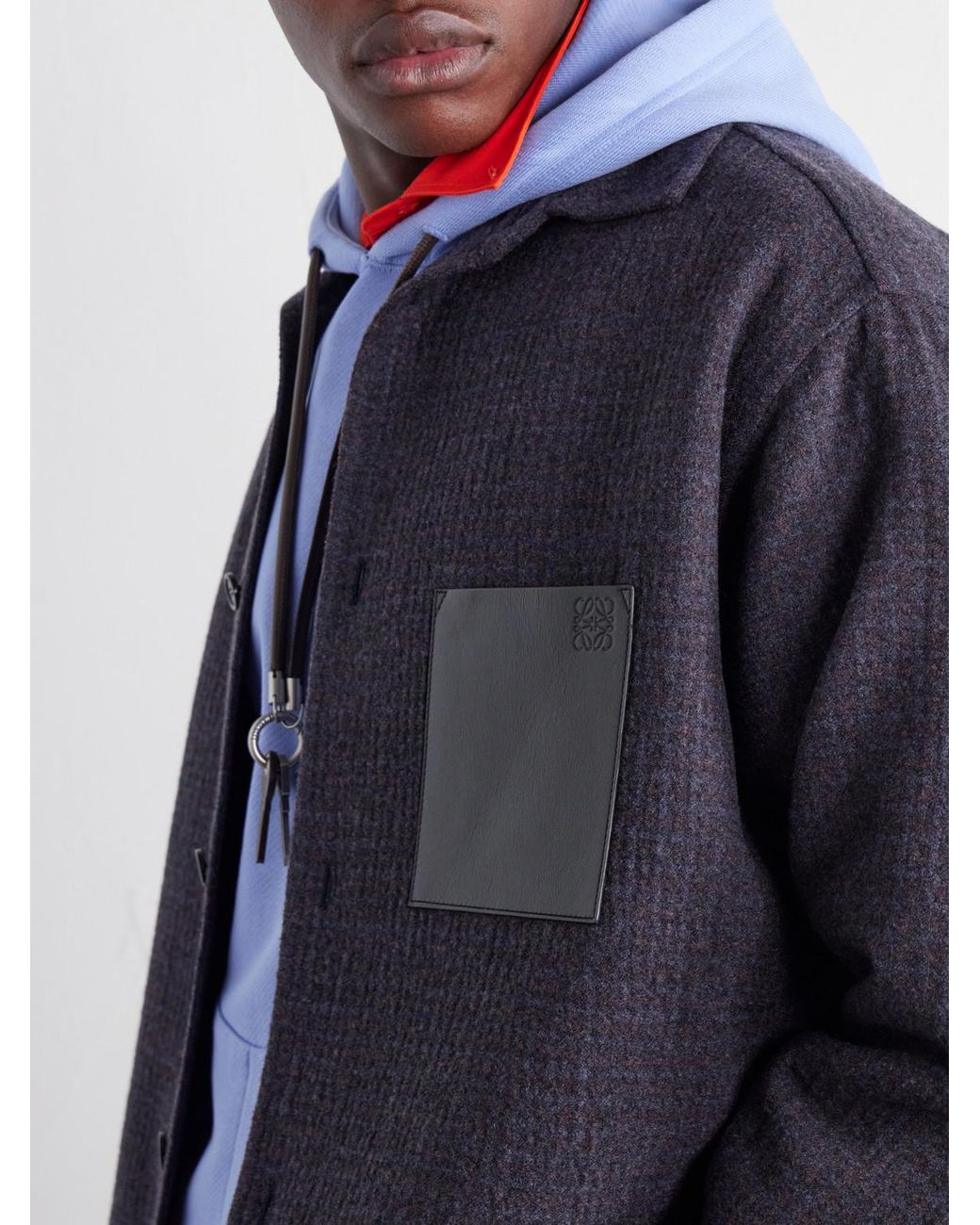 Loewe Blue Leather-Patched Wool And Silk-Blend Overshirt for men