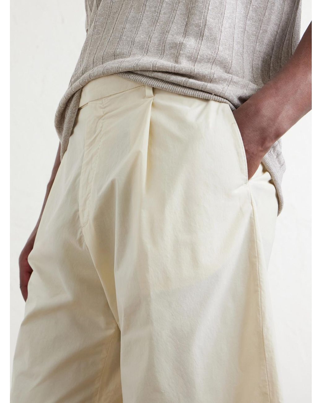 Boglioli White Straight-Leg Pleated Cotton-Blend Poplin Shorts for men