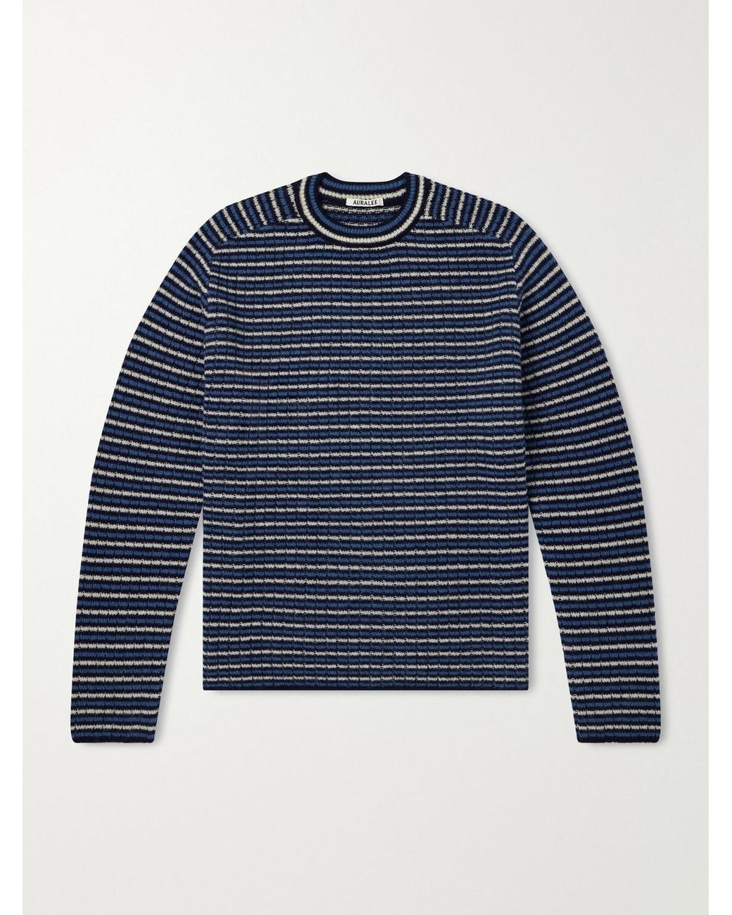 Auralee Blue Striped Ribbed Wool And Cashmere-Blend Sweater for men