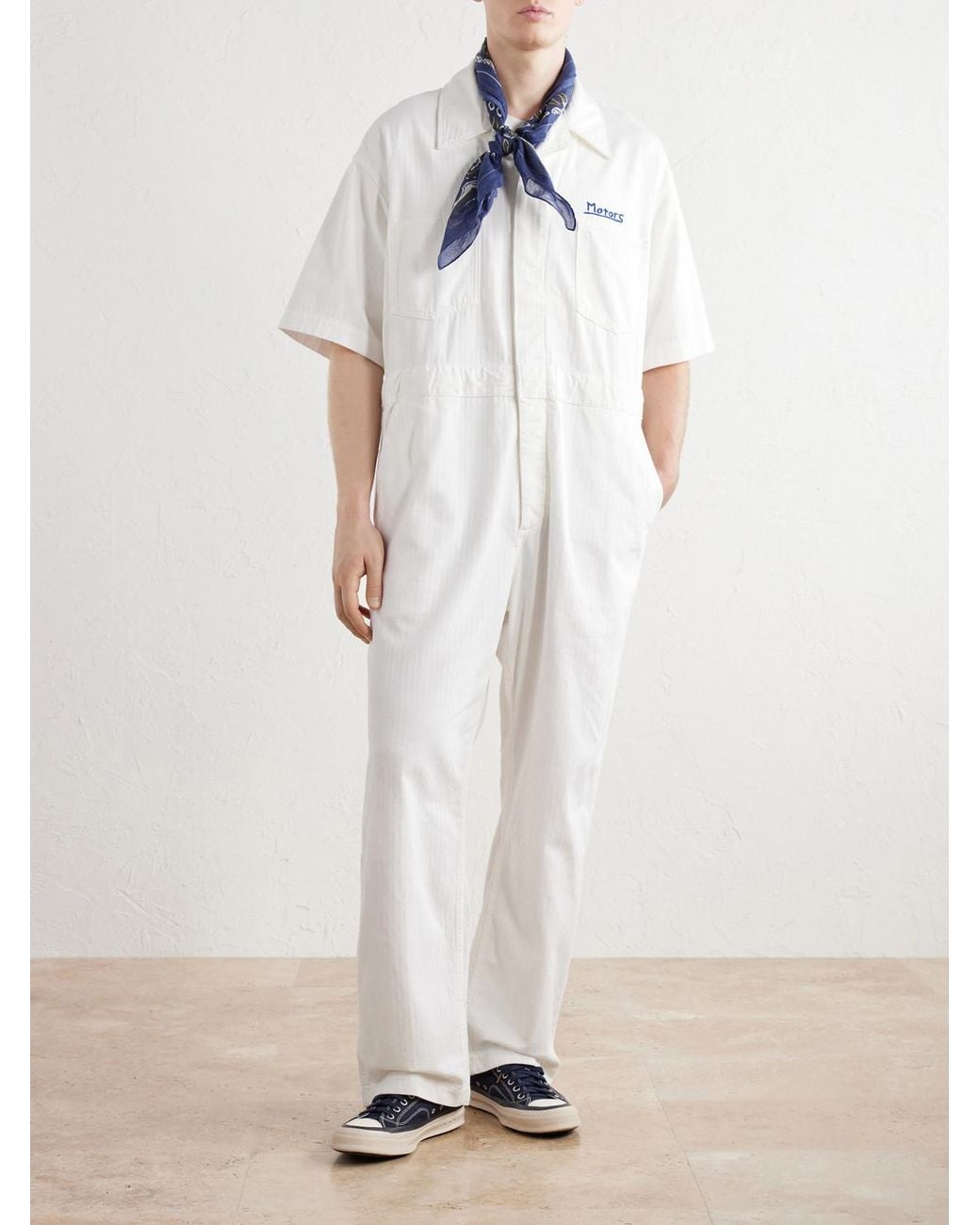Visvim White Embroidered Denim Jumpsuit for men