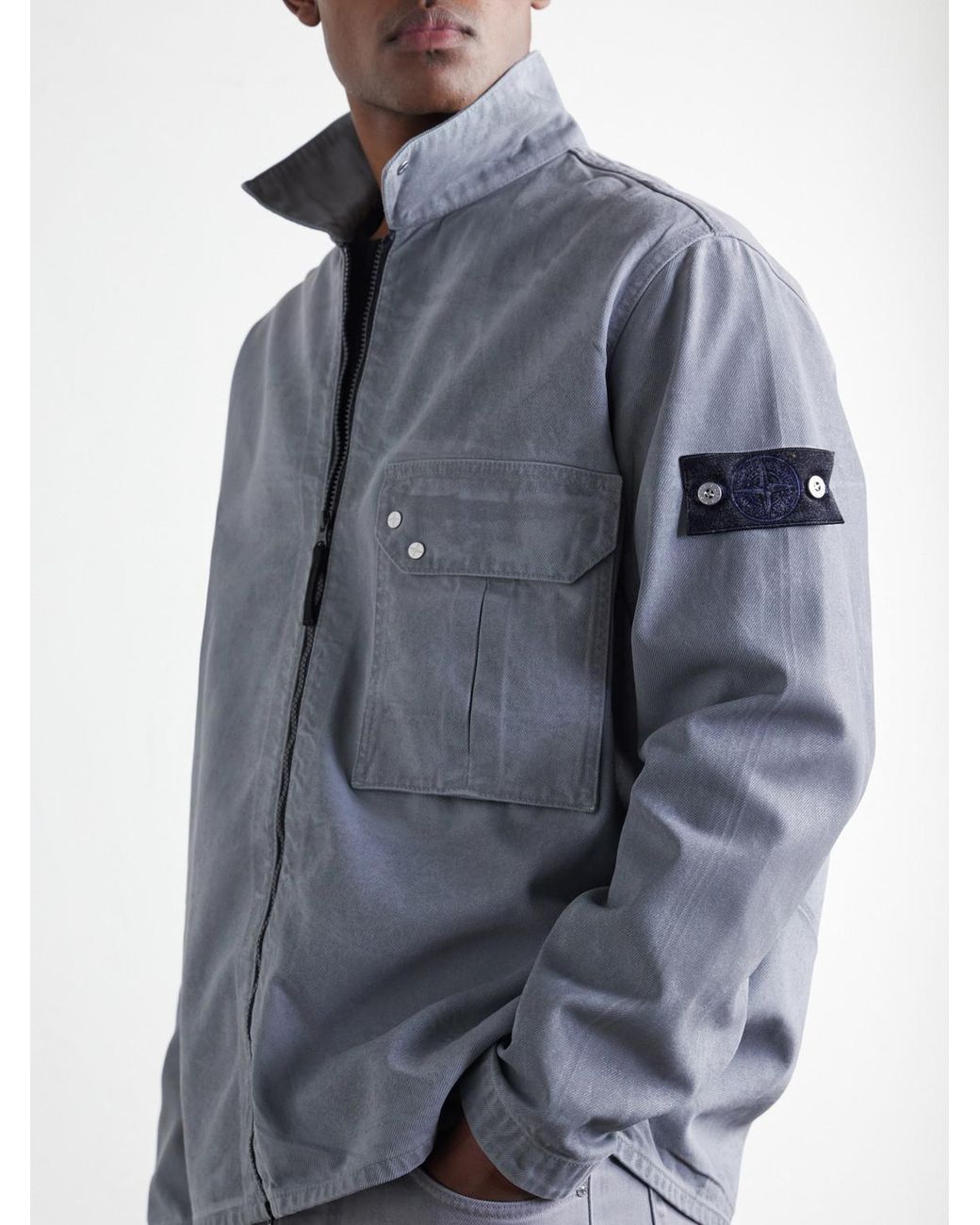 Stone Island Blue Denim Corroded Bull Denim-Tc Overshirt for men