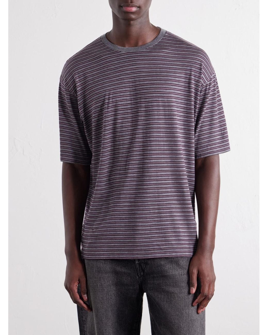 Auralee Purple Striped Wool-Jersey T-Shirt for men