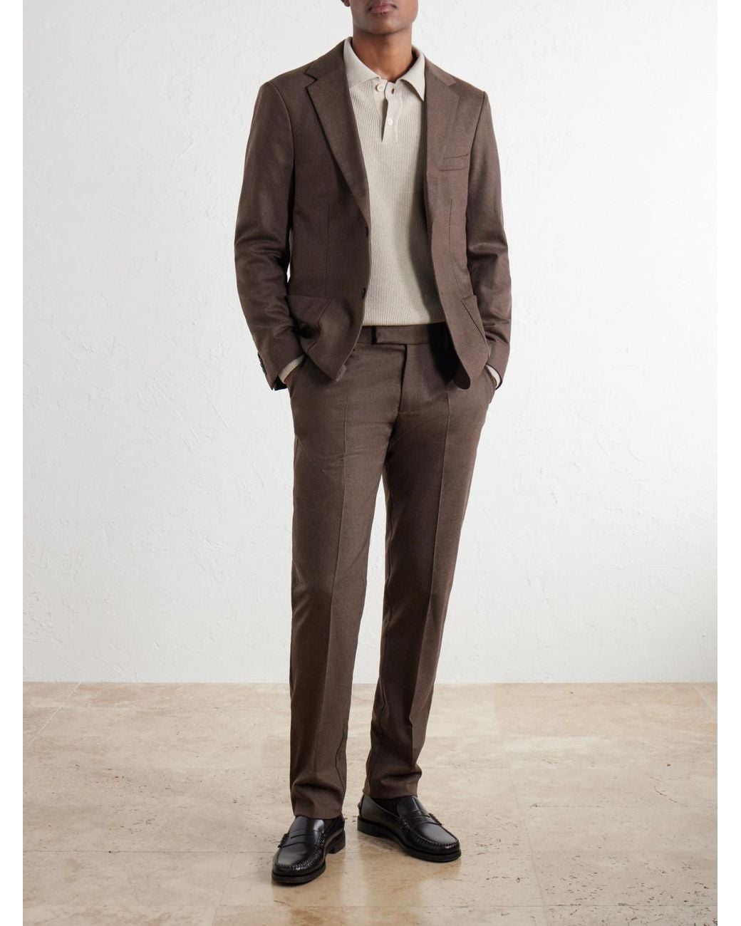 Sunspel Brown Straight-Leg Stretch Wool-Blend Flannel Trousers for men