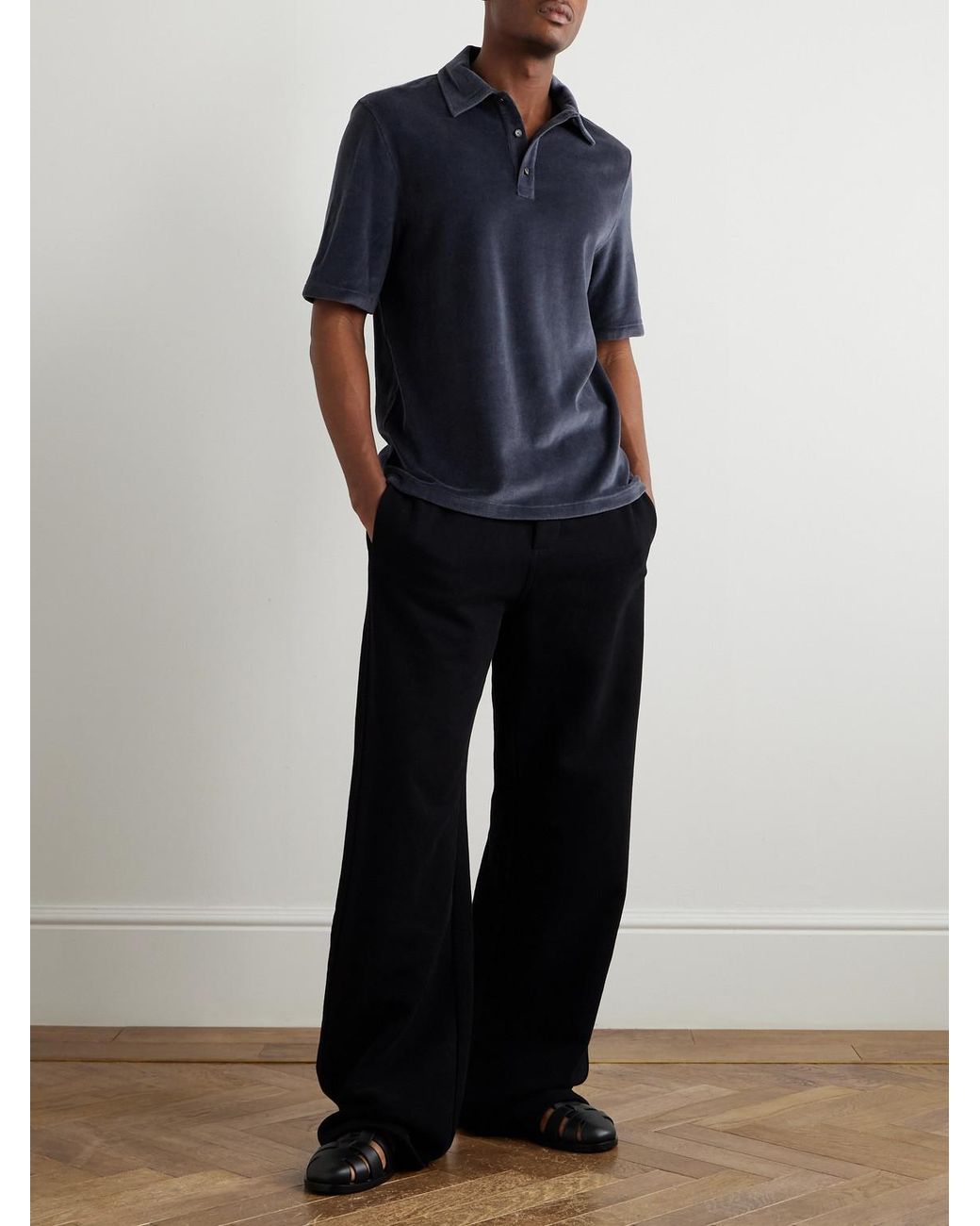 Loro Piana Blue Cotton And Silk-Blend Velour Polo Shirt for men
