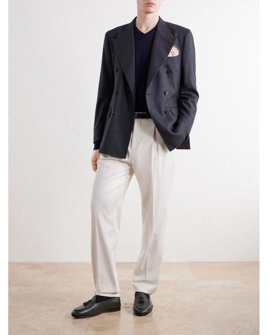 Rubinacci Blue Double-Breasted Virgin Wool-Twill Blazer for men