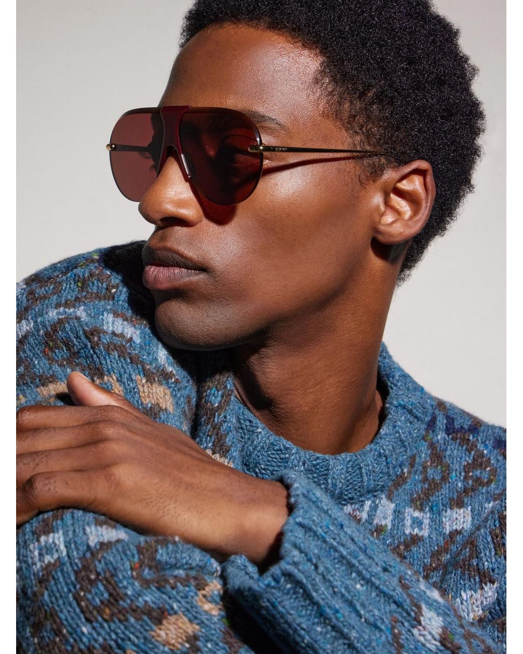 Loewe Pink Rimless Aviator-Style-Tone Metal Sunglasses for men