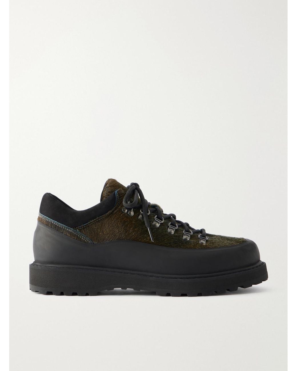 Diemme Black Cornaro Gomma Suede And Rubber-Trimmed Calf-Hair Hiking Boots for men