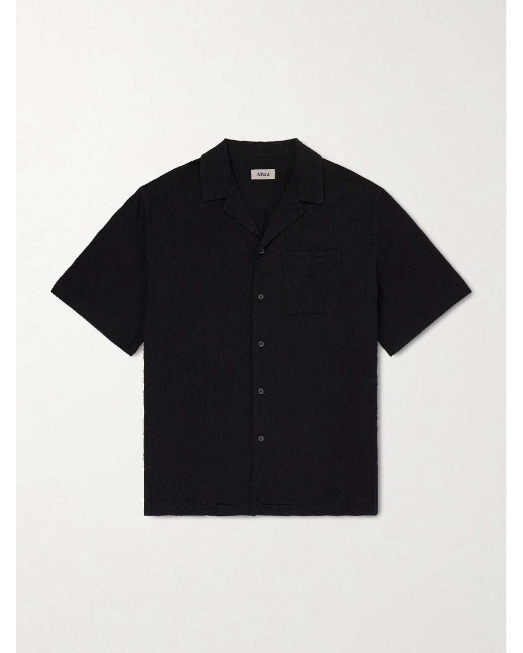 Altea Black Hadley Seersucker Cotton Shirt for men