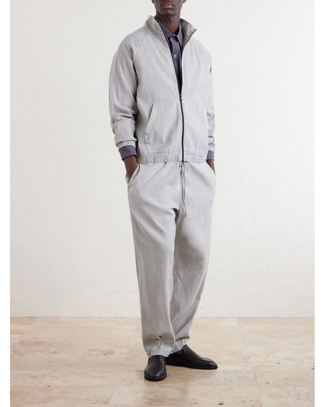 James Perse Gray Linen-Blend Blouson Jacket for men