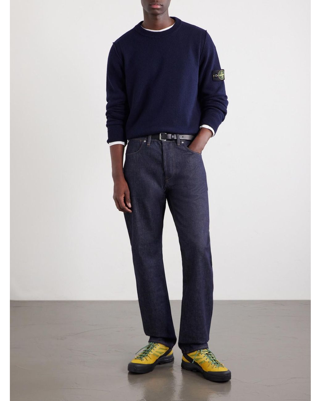 Stone Island Blue Logo-Appliquéd Wool-Blend Sweater for men