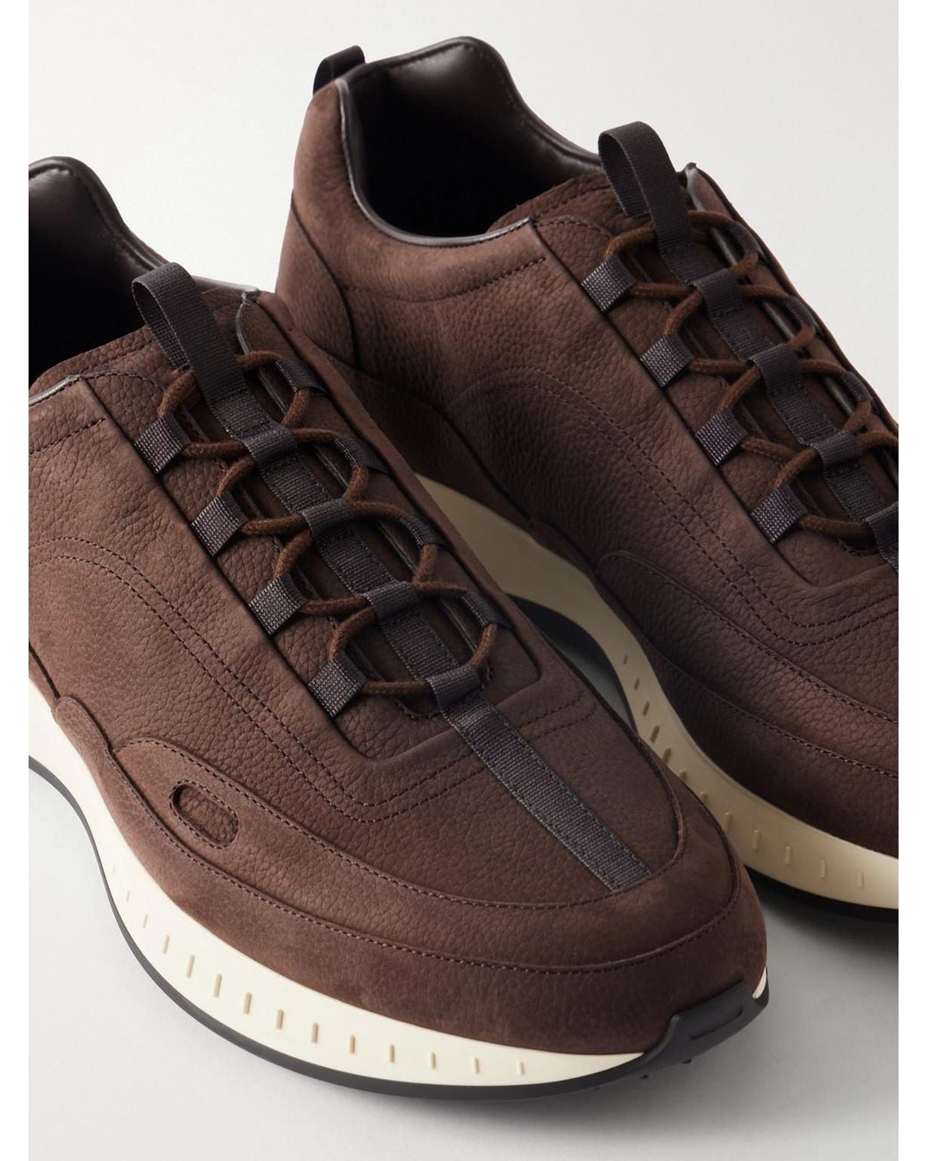 John Lobb Brown Laced Stream Nubuck Sneakers for men