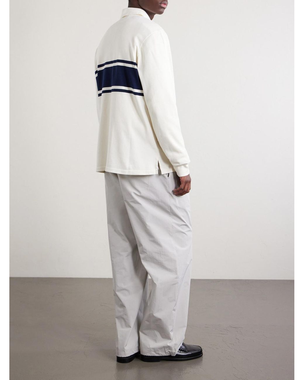 Aimé Leon Dore Blue Logo-Embroidered Striped Cotton Polo Sweater for men