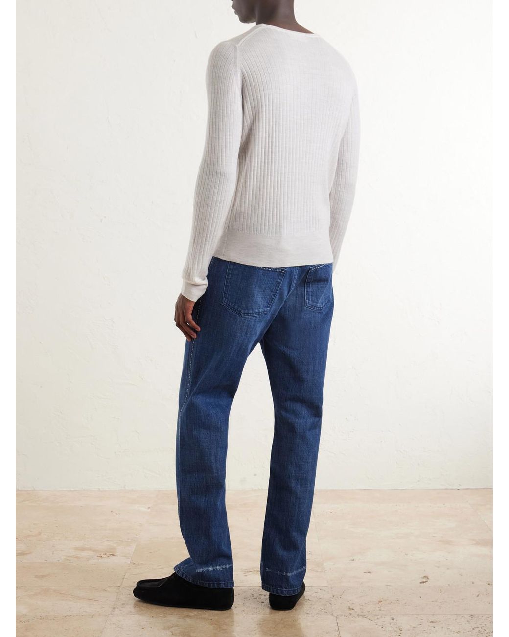 Wales Bonner White Nile Ribbed Wool Henley T-Shirt for men