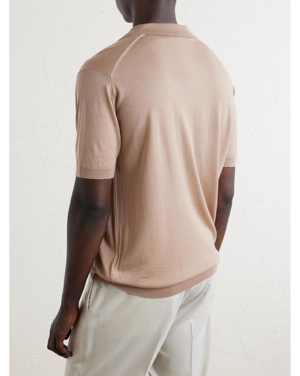 John Smedley Natural Macloud Knitted Merino Wool Polo Shirt for men