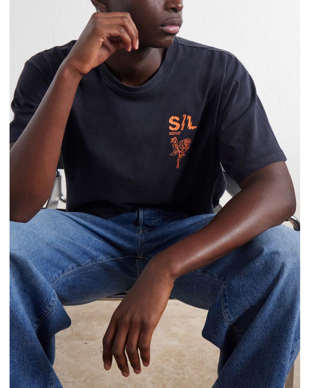 Second Layer Blue Ggg Printed Cotton-Jersey T-Shirt for men