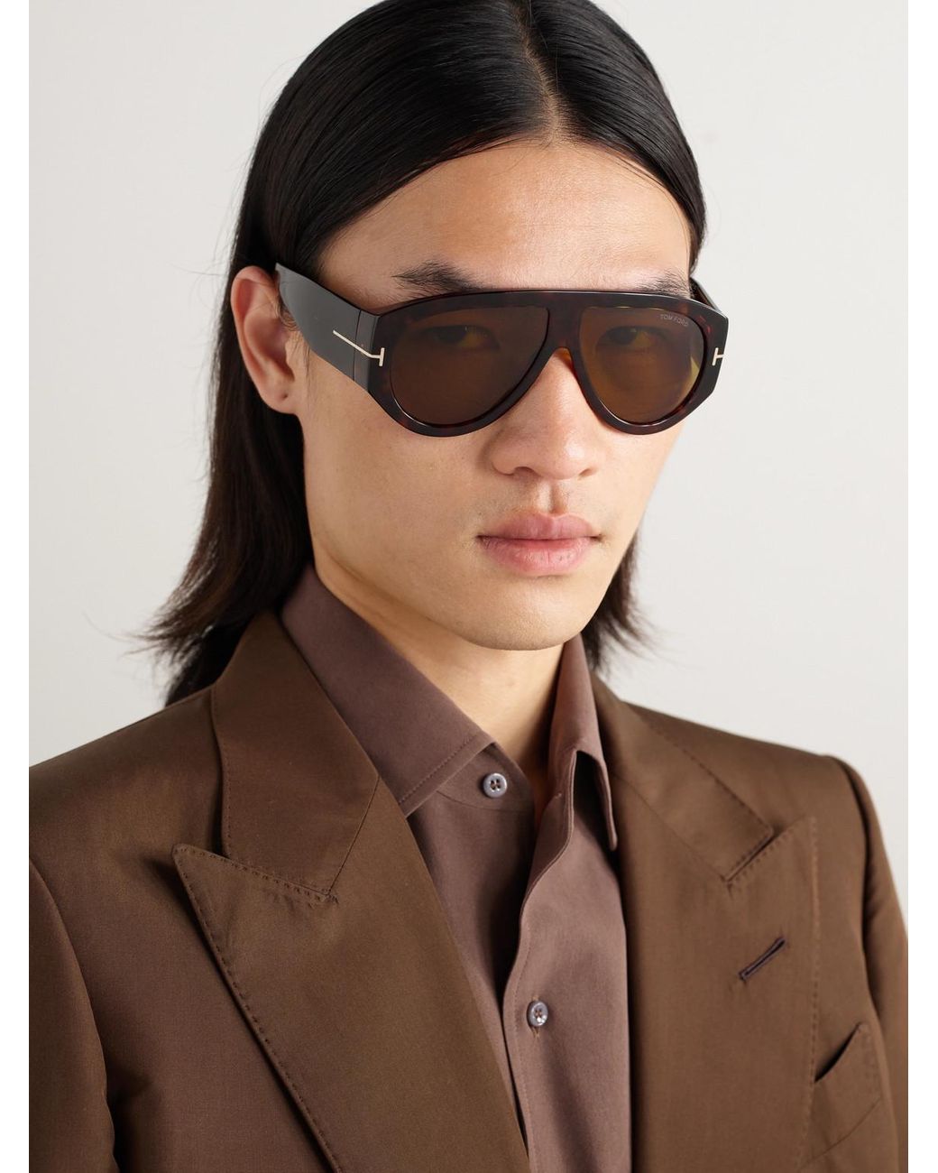Tom Ford Black Bronson Aviator-style Tortoiseshell Acetate Sunglasses for men