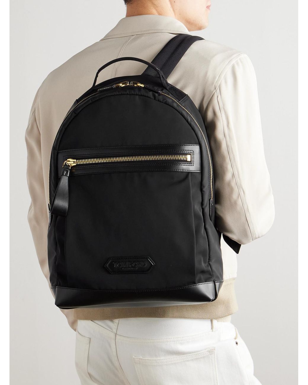 Tom Ford Black Leather-Trimmed Shell Backpack for men