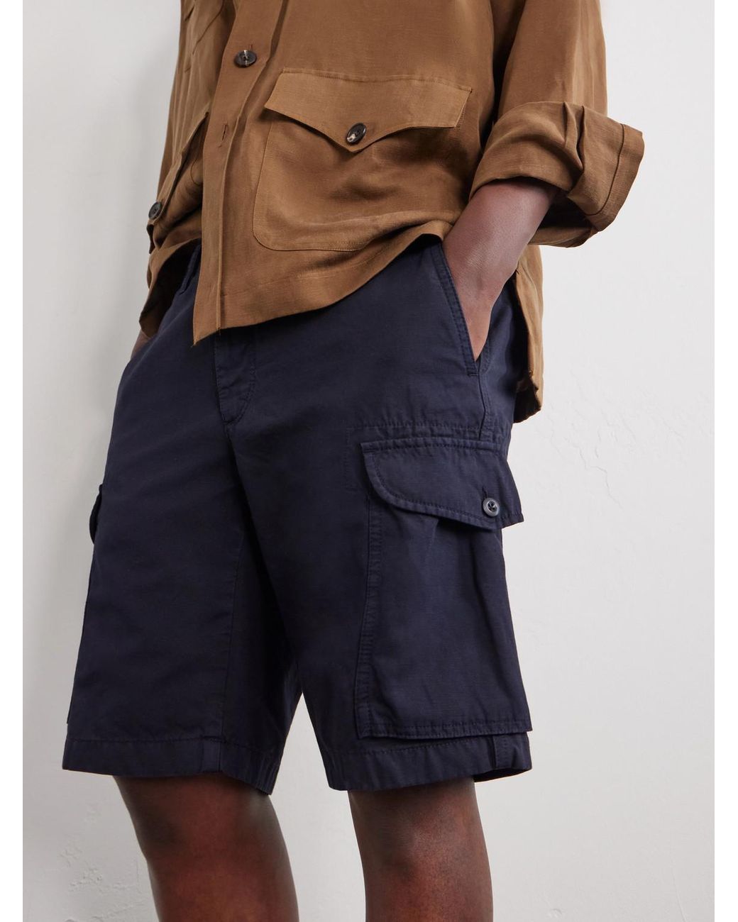 Slowear Blue Incotex Straight-Leg Cotton And Linen-Blend Shorts for men
