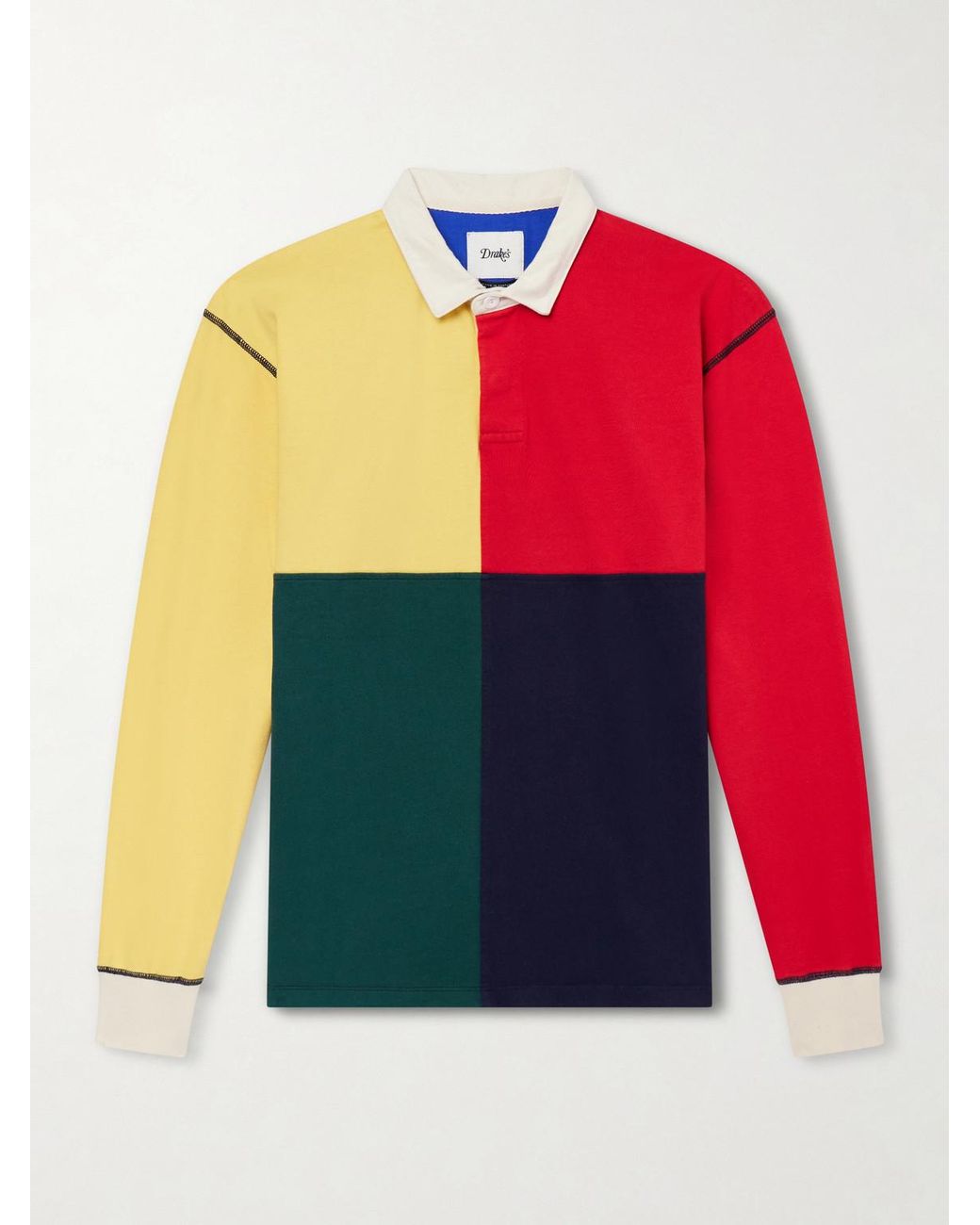 Drake's Red Colour-Block Cotton-Jersey Rugby Shirt for men