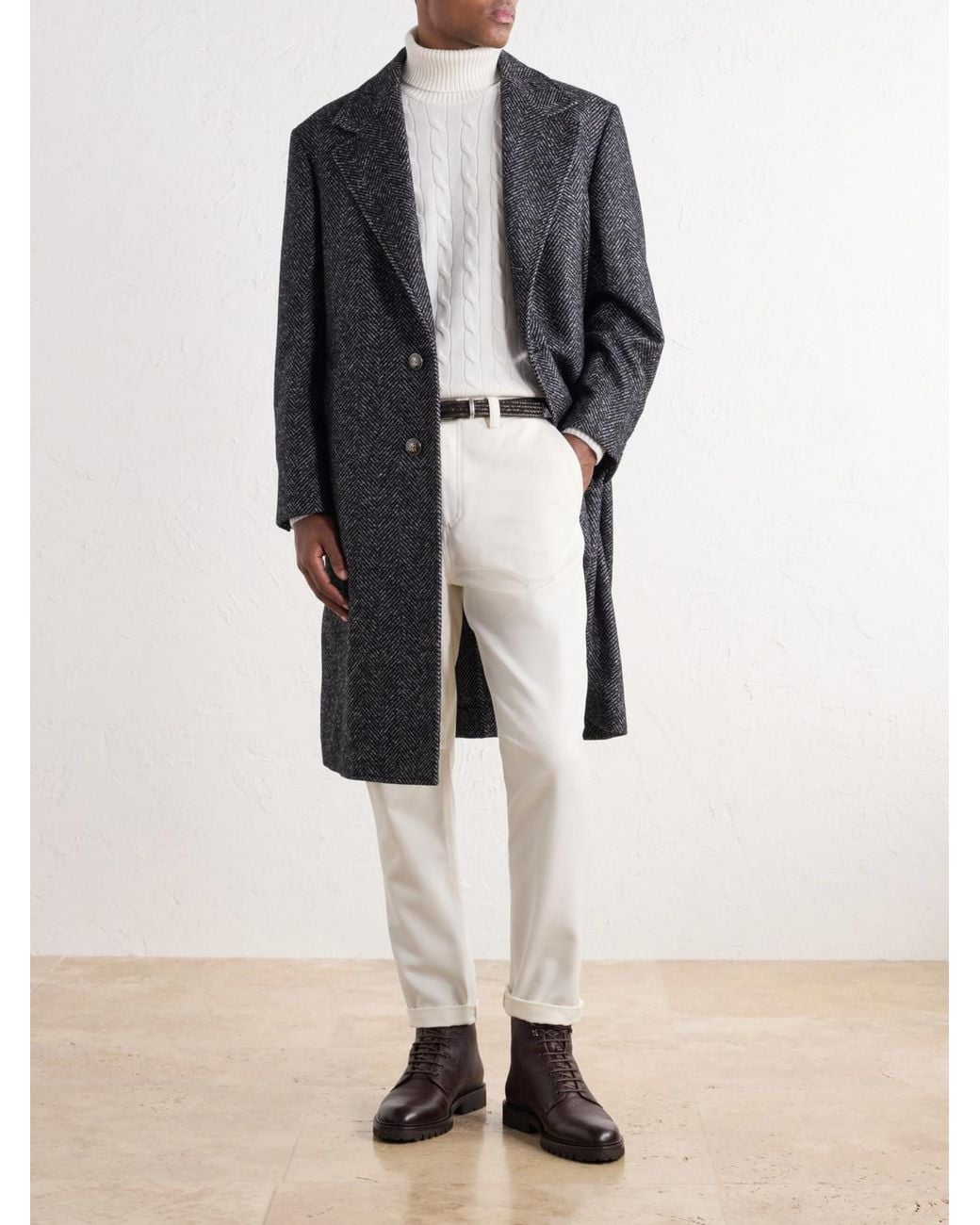Brunello Cucinelli White Tapered Cotton And Wool-Blend Twill Chinos for men
