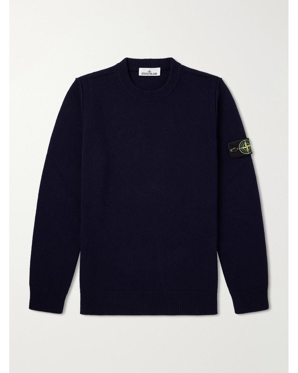 Stone Island Blue Logo-Appliquéd Wool-Blend Sweater for men