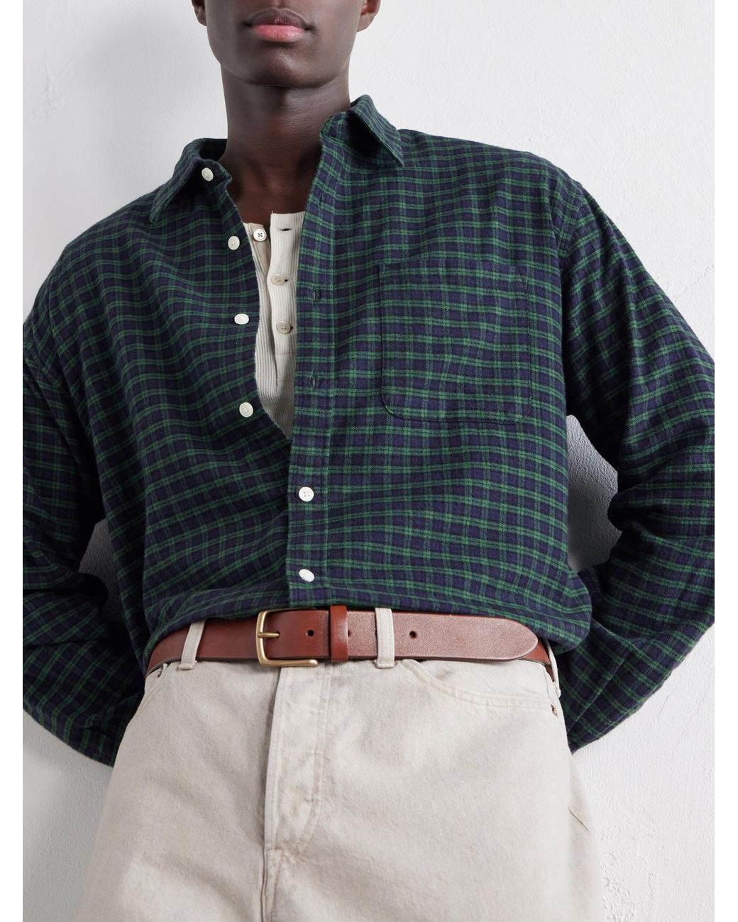 NN07 Blue Deon 5465 Checked Organic Cotton-Flannel Shirt for men