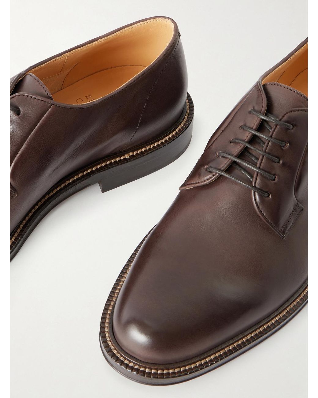 Brunello Cucinelli Brown Leather Derby Shoes for men