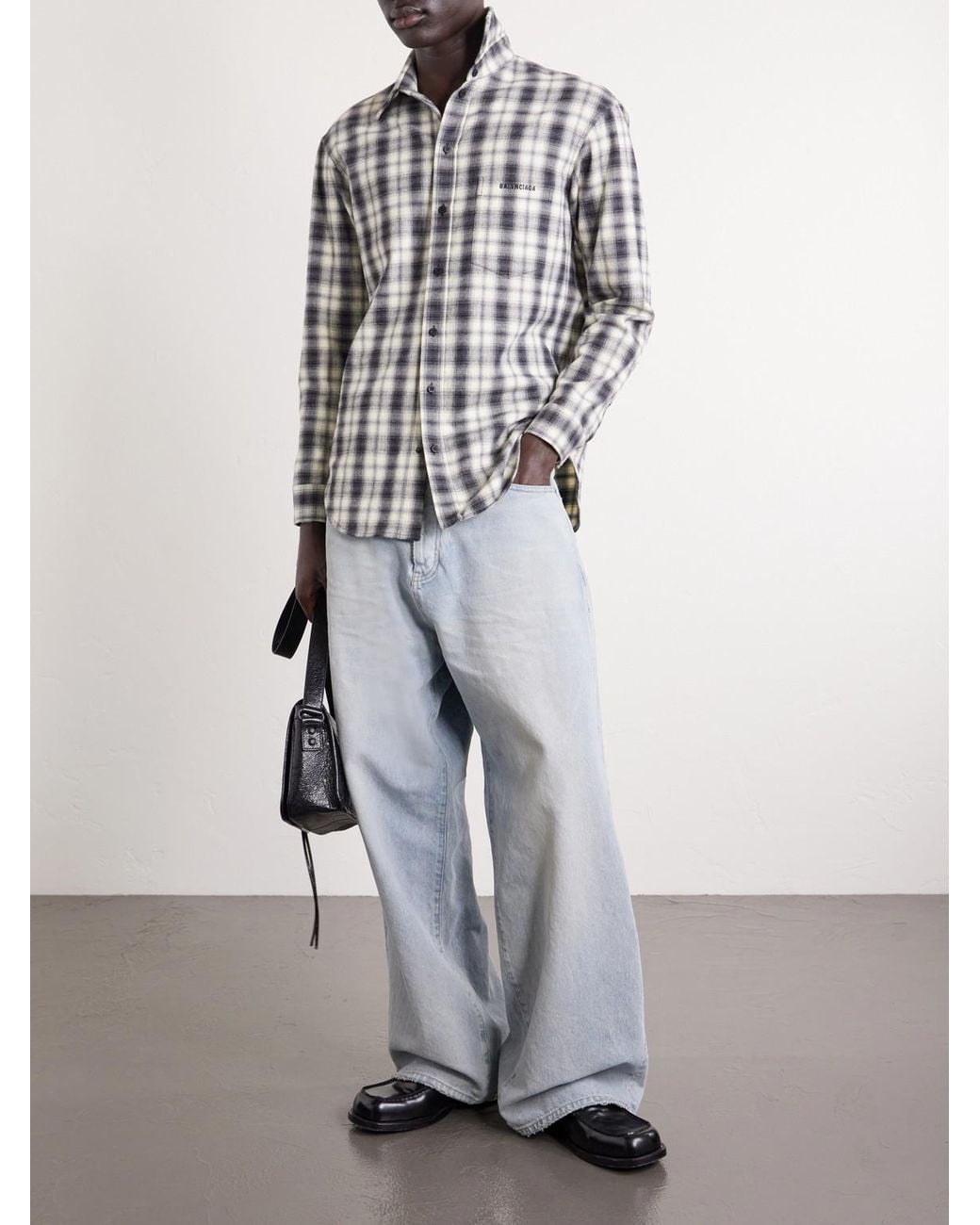 Balenciaga White Regular Fit Checked Cotton Shirt for men