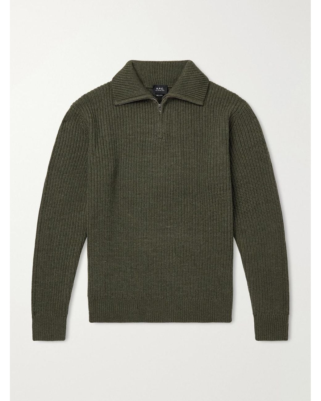 A.P.C. Green Virgin Wool Half-Zip Sweater for men