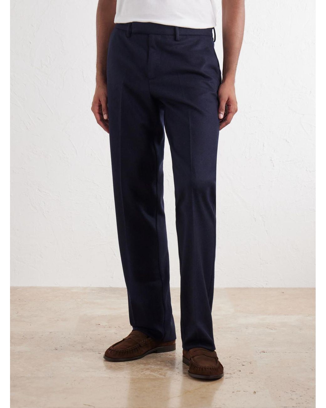 Sunspel Blue Straight-Leg Wool Trousers for men