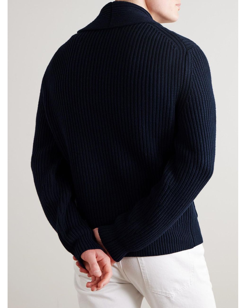 Mr P. Blue Shawl-Collar Ribbed Cotton And Cashmere-Blend Cardigan for men