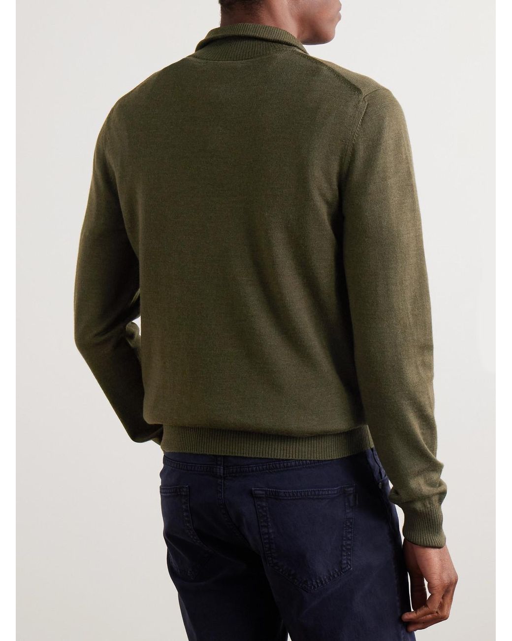 James Purdey & Sons Green Linton Logo-Embroidered Wool Half-Zip Sweater for men