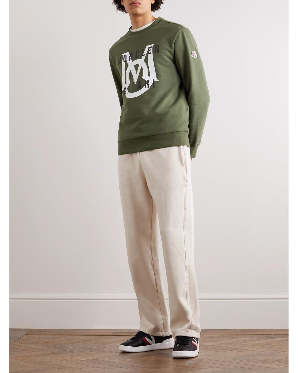 Moncler Green Logo-Appliquéd Printed Cotton-Jersey Sweatshirt for men