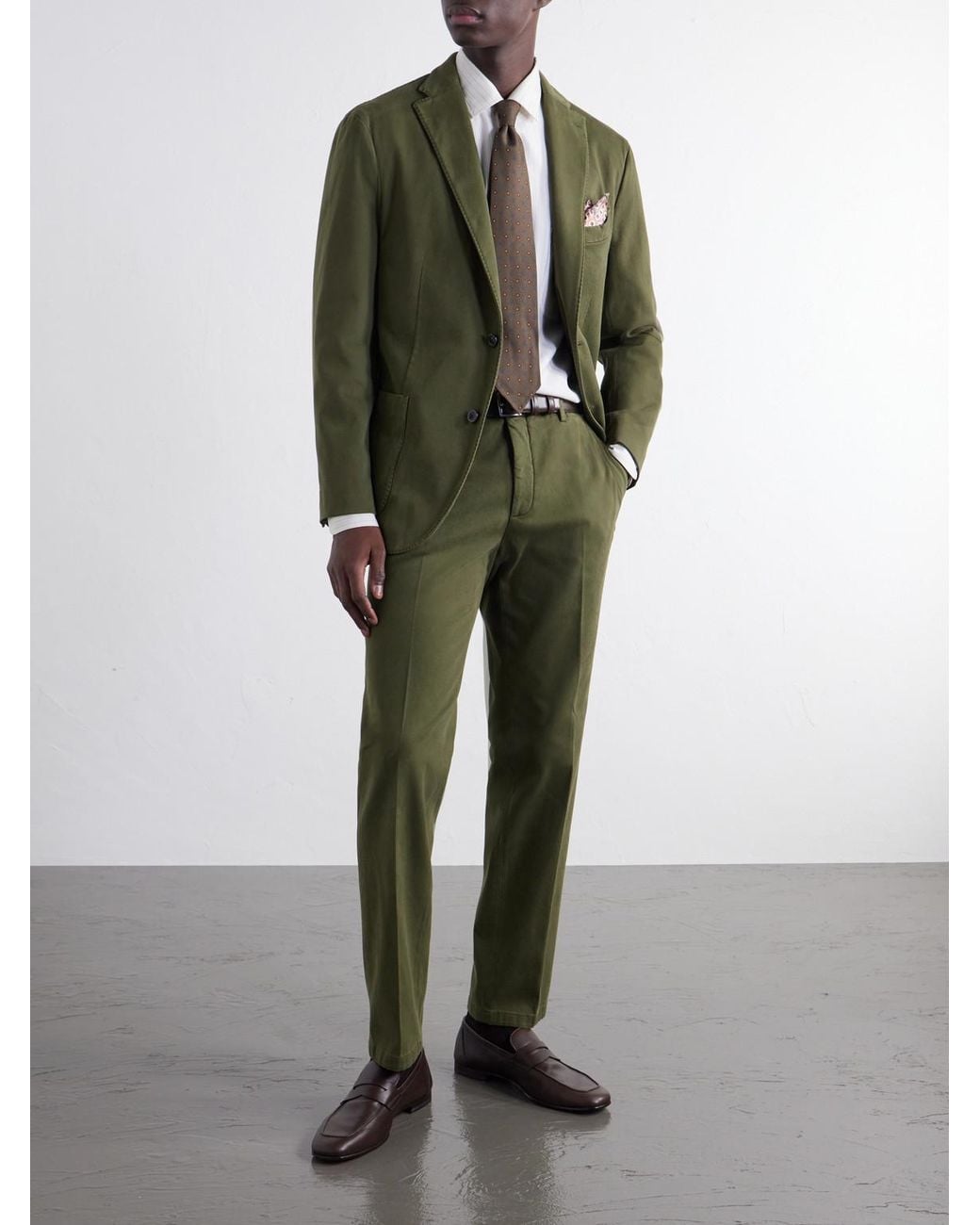 Boglioli Green Stretch Cotton-Twill Suit Jacket for men