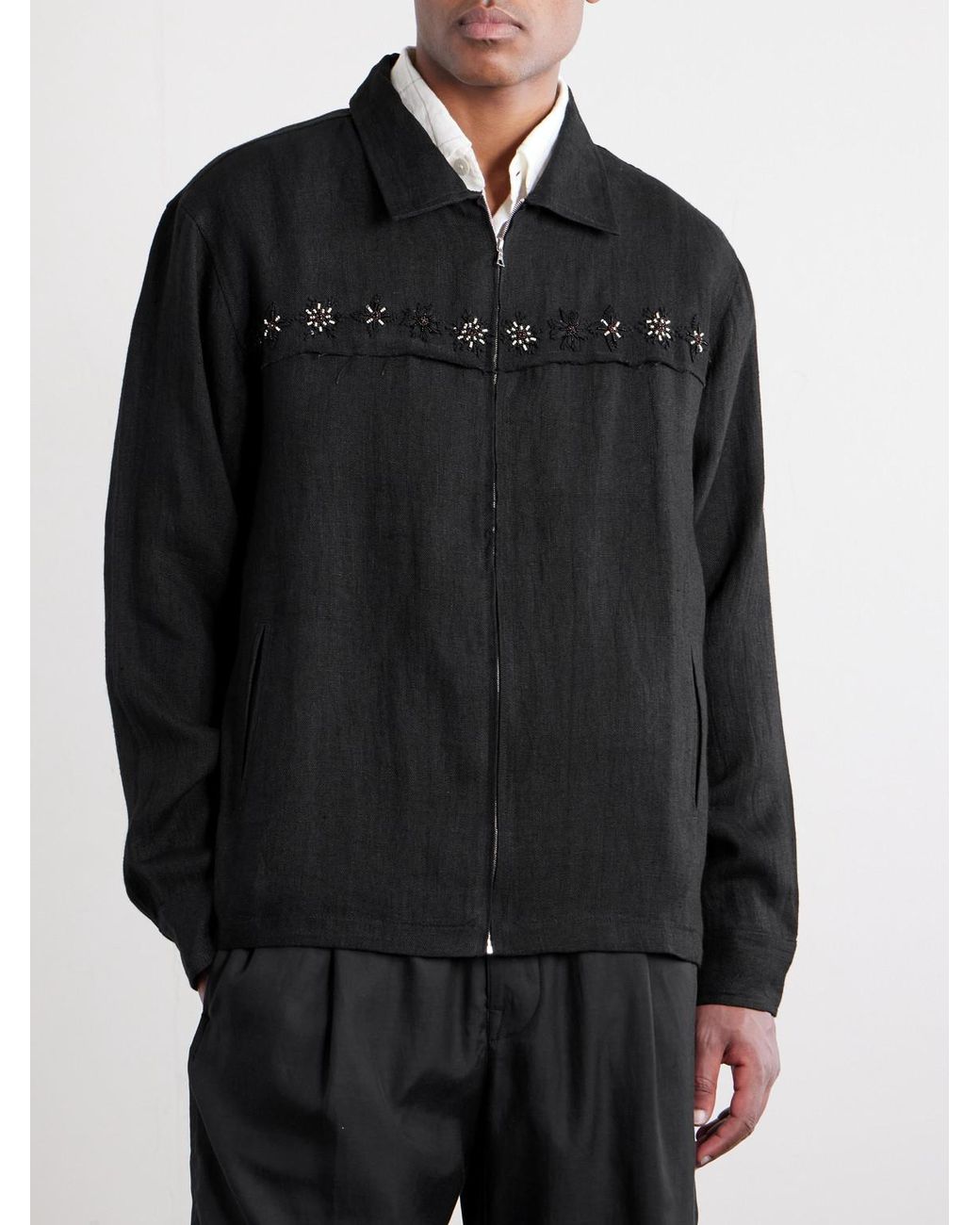 Kartik Research Black Embroidered Linen Jacket for men