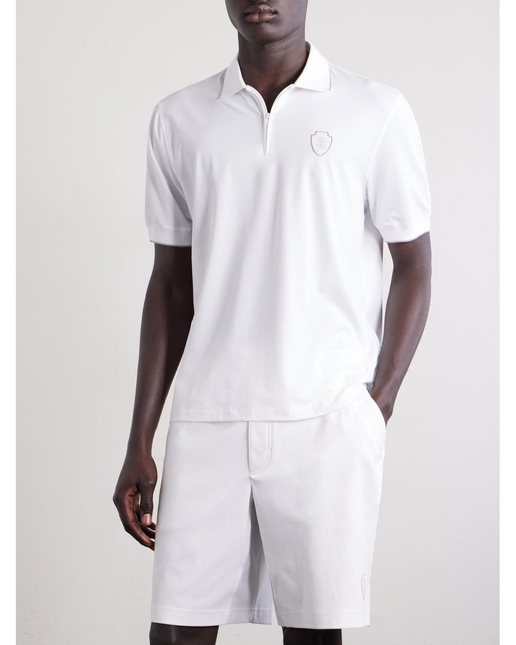 Brunello Cucinelli White Logo-Appliquéd Jersey Polo Shirt for men
